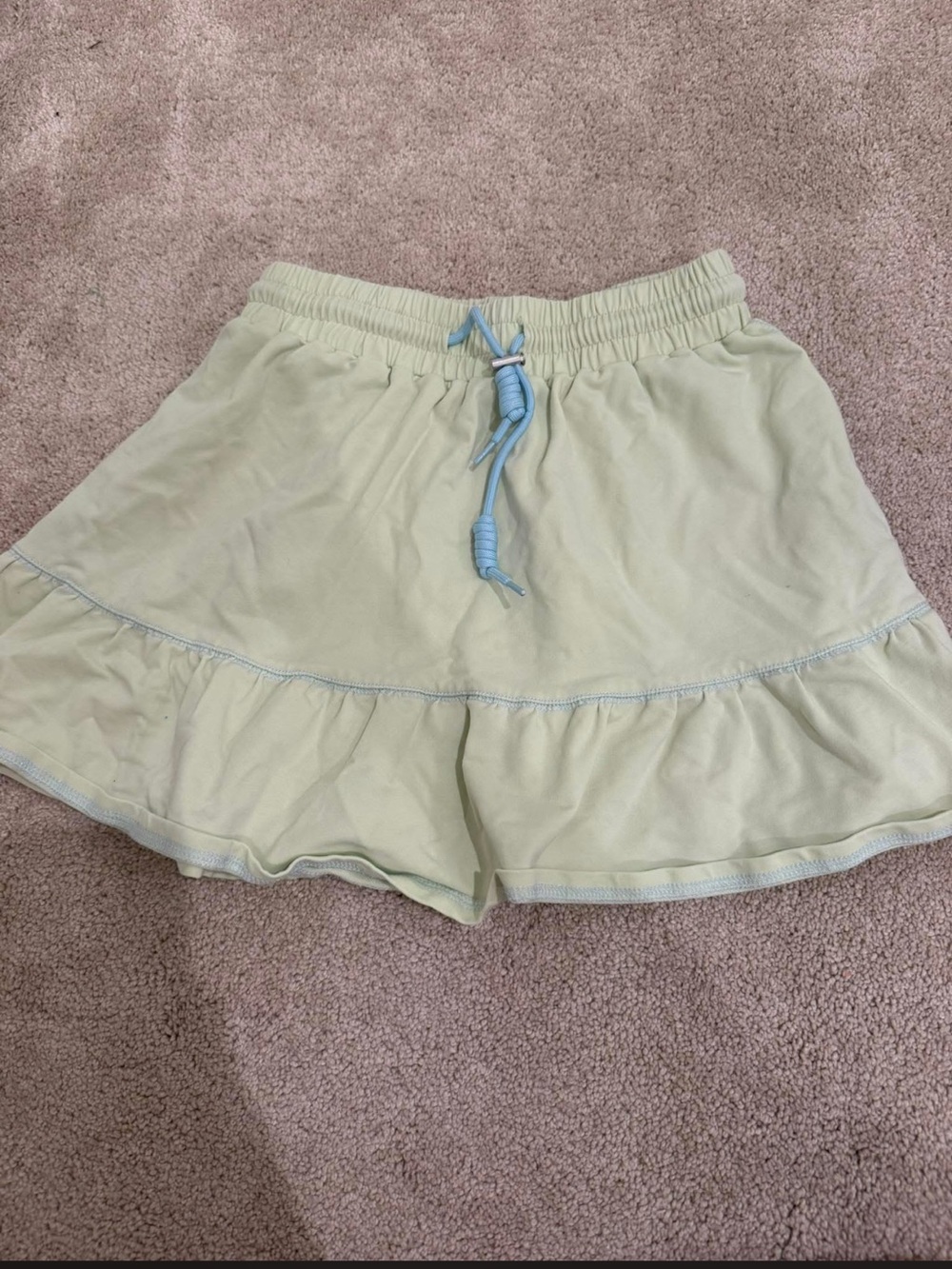 Casual Ruffle Mini Skirt with Drawstring - Light Green